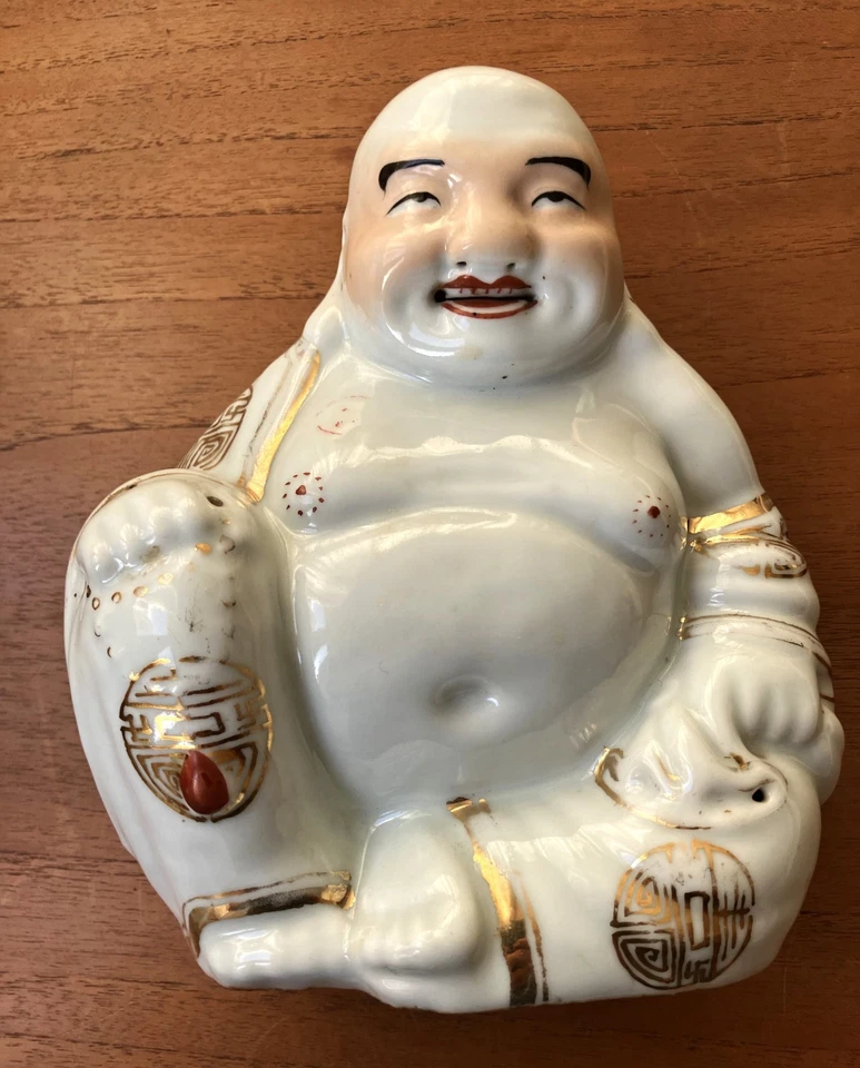 antike chinesische Porzellanfigur Buddha, H 19 cm, signiert - Bild 1 von 4