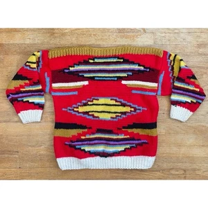 Vintage Grobstrick Wollpullover Gr. Medium 70er Jahre Handstrick Südwest Muster - Bild 1 von 6