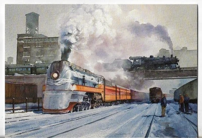 NOS LEANIN' TREE Christmas Card 7x5 TRAIN Hiawatha Chicago Northwesterns Railway - Image 1 of 3