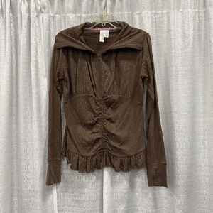 Matilda Jane Womens Stealth Jacket Size Medium Ruffle Brown Full Zip Neutral - Picture 1 of 10