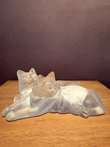 Vintage Lalique Paris Crystal HAPPY and HEGGIE CHAT FROSTED Cats Figurine Mint - Picture 1 of 24