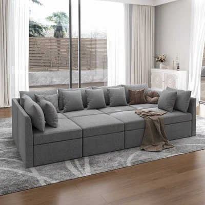 Secondhand 6 Seat Modular Couches & Sofas Sleeper Sofa Bed with Storage Ottoman - Image 1 of 4