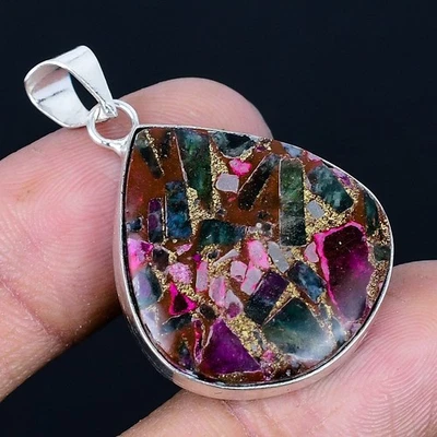 Colgante hecho a mano de 1,58" enchapado en plata 925 con rubí de cobre y zositio Foto 1 de 3