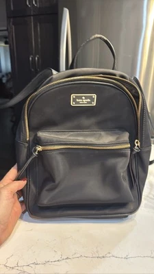 Kate Spade Wilson Road Bradley 黑色尼龙背包金色 HW — 第 1/4 张图片