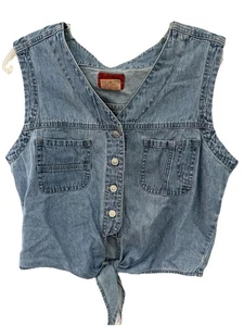 1990s Ki-Ko-Mo Women M Denim Cropped Jean Shirt Y2K Pockets Vintage - Picture 1 of 5