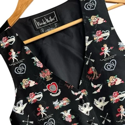 Nicole Miller Size LARGE Vintage '90s Silk Valentines Cupid Love Waistcoat Vest - Image 1 of 4