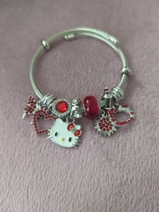 Hello Kitty Charm Bracelet Silver With Red Stones Charm Bracelet New In Box - Picture 1 of 3
