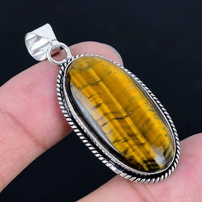 Colgante hecho a mano ojo de tigre chapado en plata 925 de 1,97" Foto 1 de 3