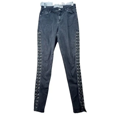 Vintage Y2K Womens Size 6 Skinny Lace-Up Black Wash Jeans Sexy Moto Rocker - Image 1 of 4