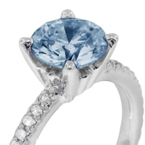 1.63ct Blue SI2 Round Cut Natural Certified Diamonds Plat Classic Sidestone Ring - Picture 1 of 10