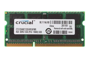 Crucial 4GB 4 GB 2RX8 PC3-10600S DDR3 1333Mhz Laptop Memory RAM SODIMM PC10600 & - Picture 1 of 6
