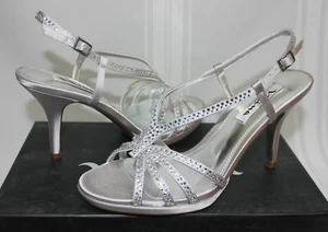 Nina Bobbie dress heeled sandals Silver Satin Rhinestone New With Box! - Picture 1 of 6