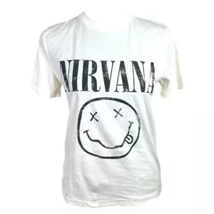 H&M White Nirvana Printed T-Shirt Loose Fit Women’s UK Size XS - Picture 1 of 7
