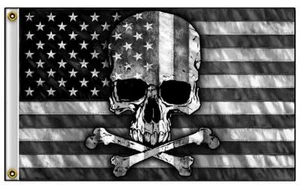 AMERICAN BLACK & WHITE USA SKULL CROSS BONES 3 X 5 BIKER DELUXE FLAG #775 NEW - Picture 1 of 1