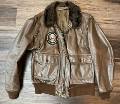 CHAQUETA BOMBER DE CUERO DE COLECCIÓN DE LA FUERZA AÉREA con CUELLO DE PIEL para Hombres 40 Años 70 Scovill SEAL Foto 1 de 4