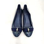 Tory Burch Jolene 8 Navy Blue Patent Leather Bow/Logo Ballet Flats/Shoes
