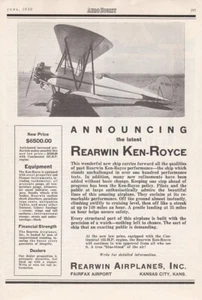 1930 Rearwin Ken Royce Aircraft ad 1/29/2024p - Picture 1 of 1