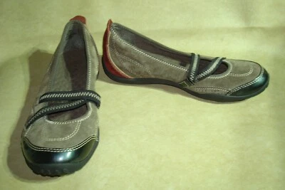 Zapatos planos informales sin cordones Mary Jane de cuero gris/borgoña Privo para mujer talla 6M Foto 1 de 4