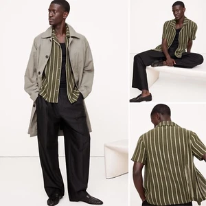 Banana Republic Standard Fit Jacquard Stripe Resort Shirt MED Dark Cypress Green - Imagen 1 de 16