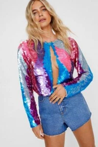 Chaqueta adornada con lentejuelas de mármol NastyGal talla múltiple: 10 PVP: £299 NUEVA CON ETIQUETAS - Imagen 1 de 2