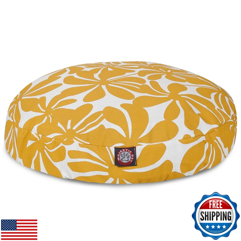 黄色种植园大号圆形室内室外宠物狗床带可拆卸洗衣机 — 第 1/4 张图片