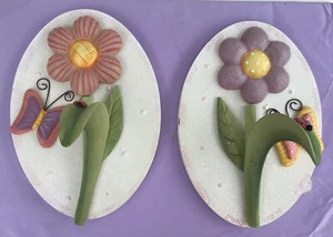 Flower Garden Towel Hook Pair (8” high, 5 3/4” wide) Ceramic - Picture 1 of 7