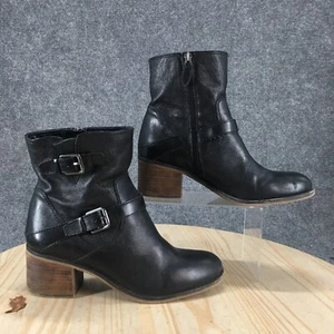 Franco Sarto Boots Womens 10 M Larisa 2 Biker Black Leather Casual Ankle Top - Picture 1 of 20