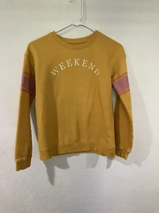 SO Girls Crewneck Sweatshirt Mustard Yellow “weekend” EUC XL N2 - Picture 1 of 8