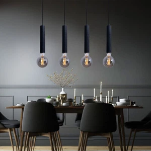 Lampada Sala Pranzo di Legno a Sospensione 4 Fiamma Nero E27 L 93cm - Foto 1 di 11