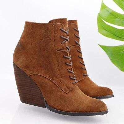 Bota Arlington muy volátil para mujer talla 9 tacón de cuña botín con cordones gamuza marrón Foto 1 de 4