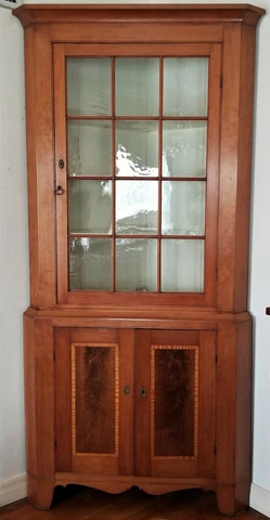CORNER CABINET, Cupboard, Cherry, Tiger Maple, Inlaid, Neoclassical, PA, 88"t Cover