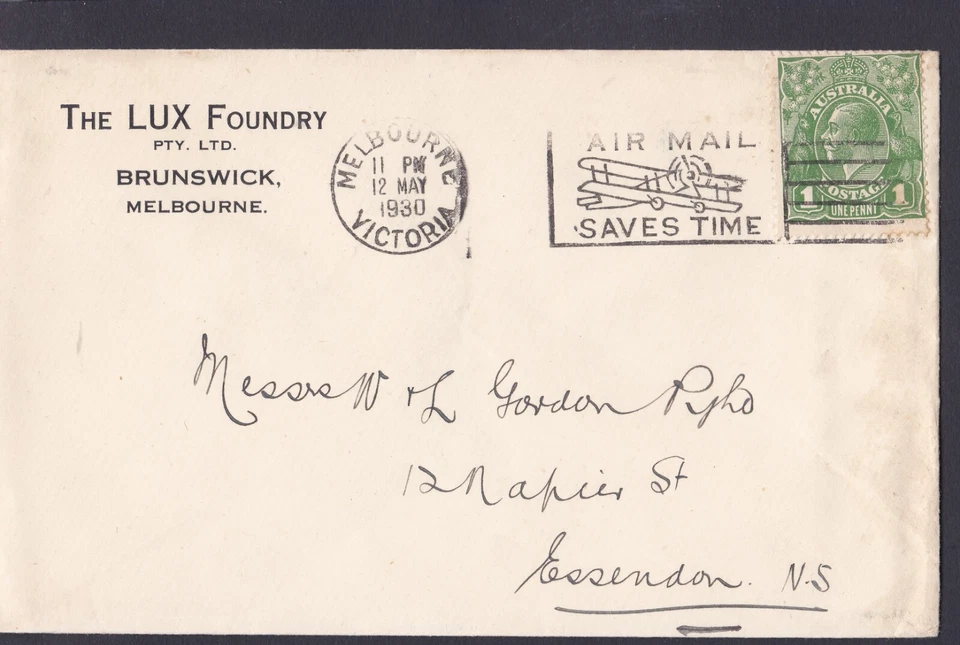 1930 KING GEORGE V 1d PRE-DECIMAL STAMP THE LUX FOUNDRY COMMERCIAL COVER #B164 - Image 1 of 1