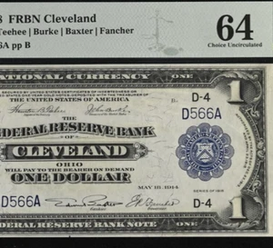 1918 $1 Federal Reserve Bank Note PMG Uncirculated 64 - Low Serial Number 566 - Picture 1 of 3