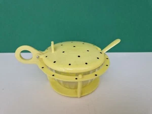 EM EMBEE PRODUCTS YELLOW POLKA DOTS fancy plastic preserves dish & spoon - Picture 1 of 7