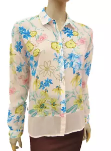 Blouse size 14 - Warehouse - Multicolour Floral Semi Sheer Chiffon Long Sleeve - Picture 1 of 9