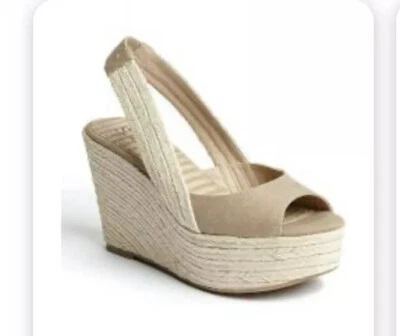 Splendid Tan Canvas Espadrille Open Peep Toe Slingback Wedges Womens Size 6 M - Image 1 of 4