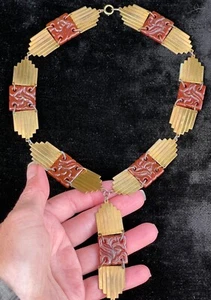 Art Deco antique Molded Czech glass gilt Brass necklace antique jewelry - Picture 1 of 24