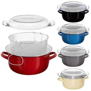 New 5L Stainless Steel Deep Fat Fryer Pan Frying Basket Cooking Pot Pyrex Lid - Picture 1 of 35
