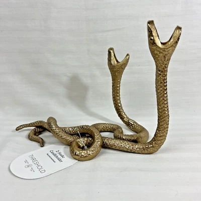 NUEVO Portavelas Cónico Doble Serpiente de Aluminio Dorado Halloween Serpiente Víbora Foto 1 de 4