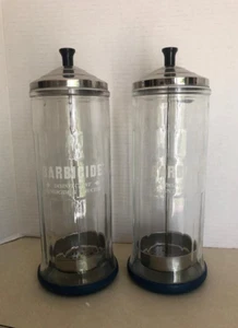 2 Genuine Vintage Barbicide Large Disinfecting Jar Barber Shop King Research - Picture 1 of 3