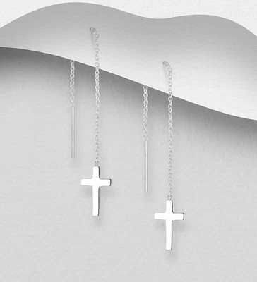 925 Sterling Silver Dangle Cross Earrings - Image 1 of 2