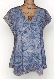 Fashion Bug Lined Lace Light Blue Paisley Peplum Blouse - Women's Size 14/16W - Picture 1 of 4