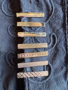 Tie Clips Set of 7 Silver Tone Various Designs 1 5/8" Long - Picture 1 of 10