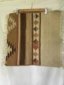 New Pottery Barn Wool Square 18” By 18” Table Mat Fringe Southwestern Aztec - Picture 1 of 4