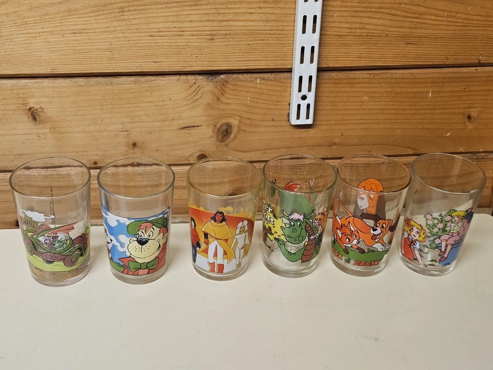 Lot 6 verres à moutarde AMORA Candy Rox Et Rouky Fous Du Volant 1970-1980  - Photo 1/4