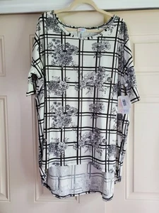 Neu mit Etikett LuLaRoe Irma 2XL XXL schwarz weiß geometrisches Blumenmuster High-Low Tunika Top - Bild 1 von 7