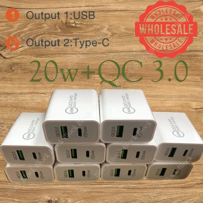 Lote de tijolos USB C plugue carregador porta dupla 20W bloco de carregamento rápido USB A para iPhone - Imagem 1 de 4