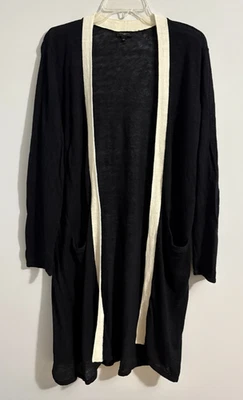 Talbots 亚麻混纺掸子长开衫 1X 黑色白色轻便 Lagenlook — 第 1/4 张图片