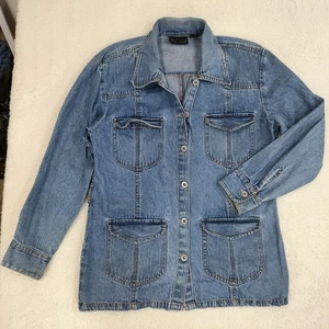 New Direction Denim Cargo Jacket Women's M Blue Retro Hippie Casual Vintage Worn - Picture 1 of 13