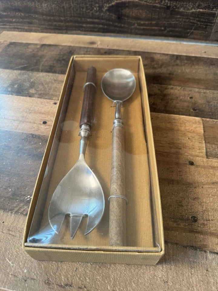 New Pottery BARN WOOD HANDLES Wood Servers serving Set - Image 1 of 4